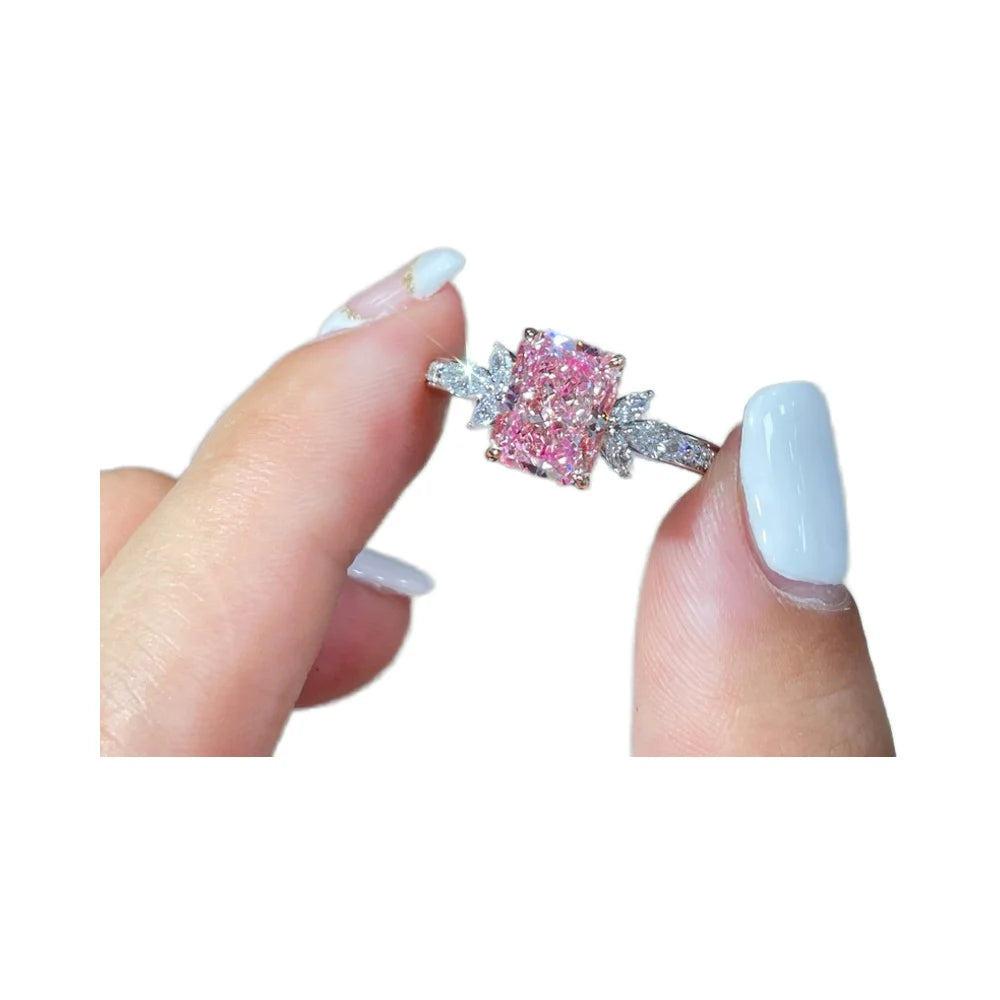 Lab-Grown Pink Diamond Ring - 2.4ct Radiant Cut VS2 IGI Certified