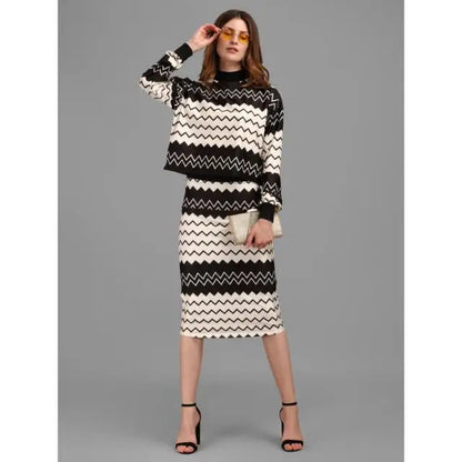 2-Piece Set - High Neck Printed Crop Top & Midi Pencil Skirt