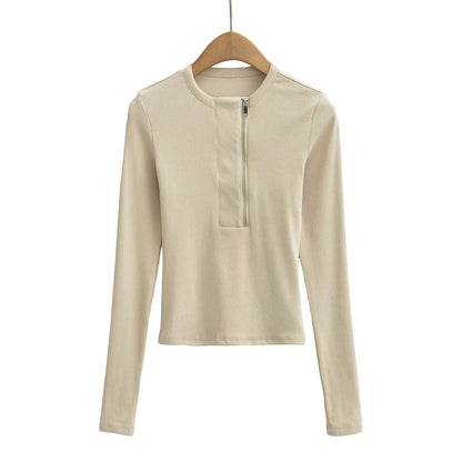 Women's Snake Bone Pattern Half Zip Shirt - Retro Long Sleeve Slim Fit Casual Top