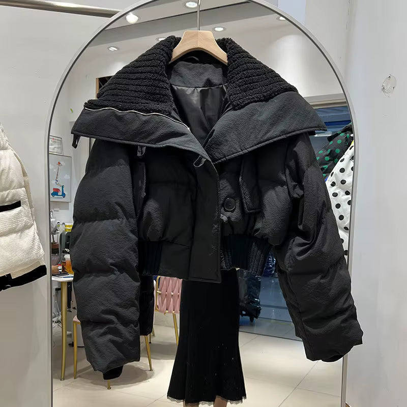 Women's Short Parka Jacket - Casual Stand Collar Zipper Winter Coat