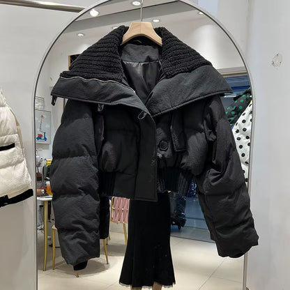 Women's Short Parka Jacket - Casual Stand Collar Zipper Winter Coat