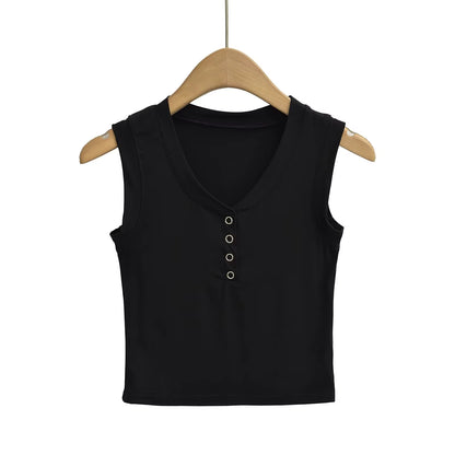 Sleeveless Button T-Shirt - Retro Slim Fit Casual Top