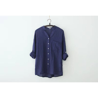Cotton Linen Button-Up Blouse Loose Fit Casual Shirt