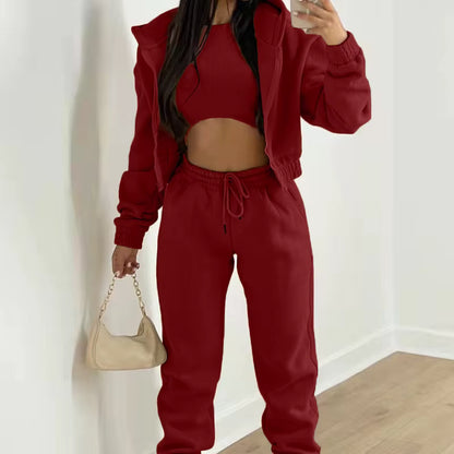 3-Piece Athleisure Set - Hooded Sweater, Tank Top & Sweatpants