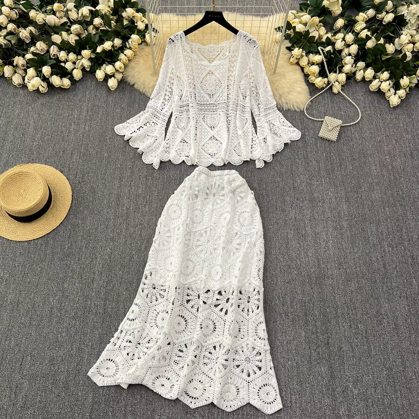 Loose Knit Top & High-Waist Fishtail Skirt