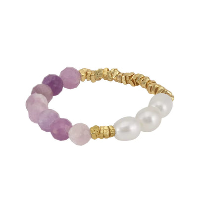 Natural Stone Healing Ring - Opal & Pearl Adjustable Bead Ring