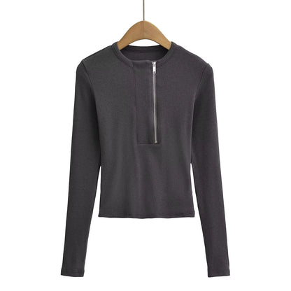 Women's Snake Bone Pattern Half Zip Shirt - Retro Long Sleeve Slim Fit Casual Top