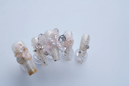 Designer 3D Lace Butterfly Press-On Nails - Extra Long Coffin Shape