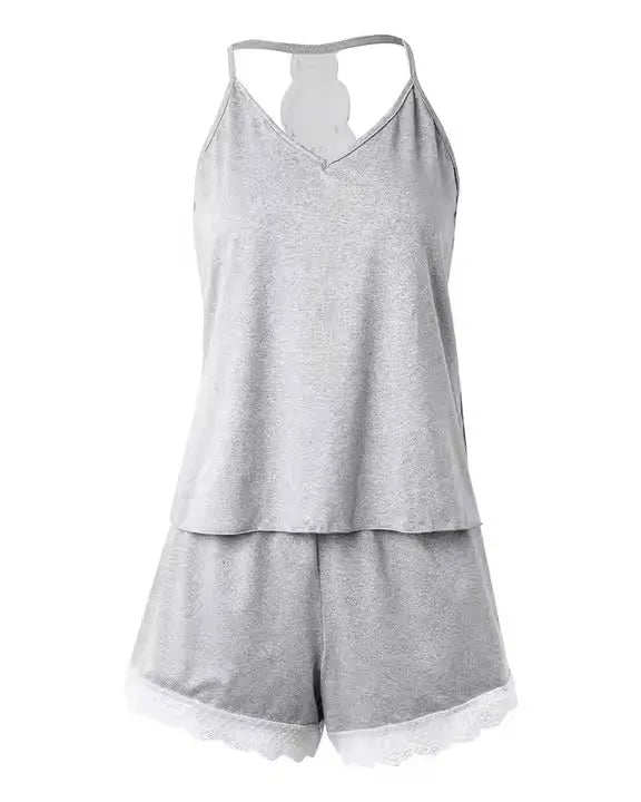 Crochet Lace Sleeveless V-Neck 2-Piece Summer Sleepwear