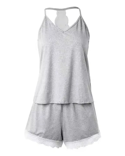 Crochet Lace Sleeveless V-Neck 2-Piece Summer Sleepwear
