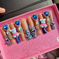 Blue Heart Press-On Nails - Middle Oval French Design ABS Acrylic (24 Pieces)