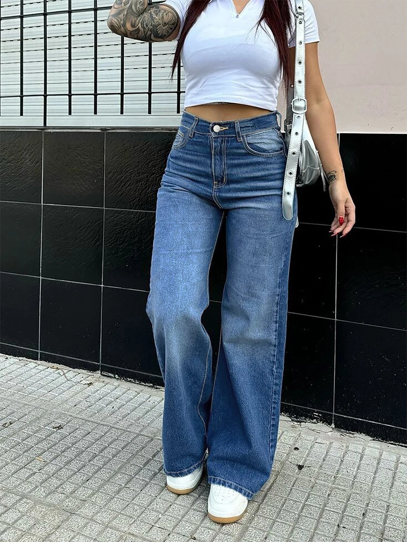 High-Waist Wide Vintage Straight Fit Jeans
