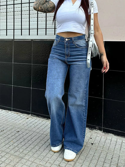 High-Waist Wide Vintage Straight Fit Jeans