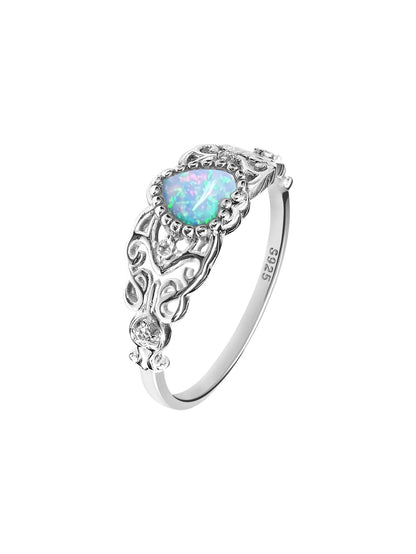 Heart Shape Opal Ring - 925 Sterling Silver Rhodium Plated