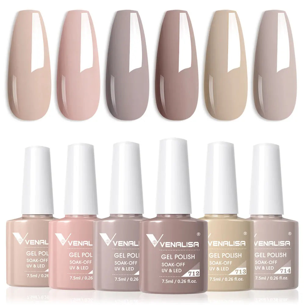 Venalisa Gel Nail Polish 6-Piece Kit - Red & Nude French Manicure Starter Set