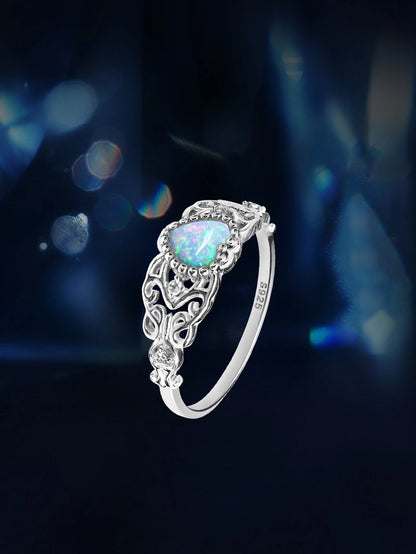 Heart Shape Opal Ring - 925 Sterling Silver Rhodium Plated