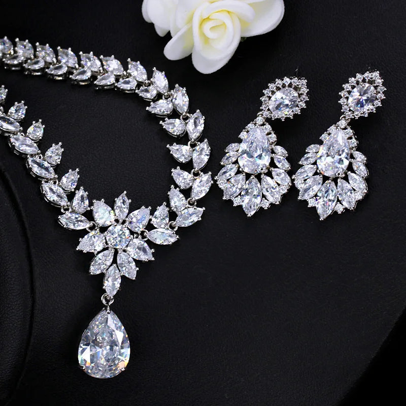 White Cubic Zirconia Bridal Necklace & Earrings
