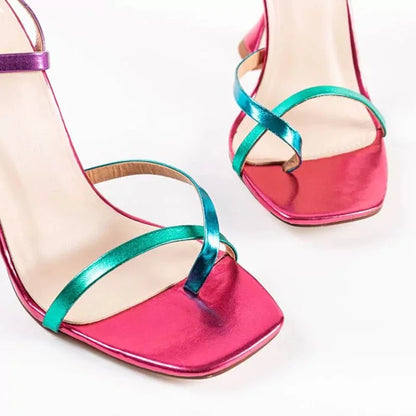 Square Toe Leather  Ankle Strap Party Shoes