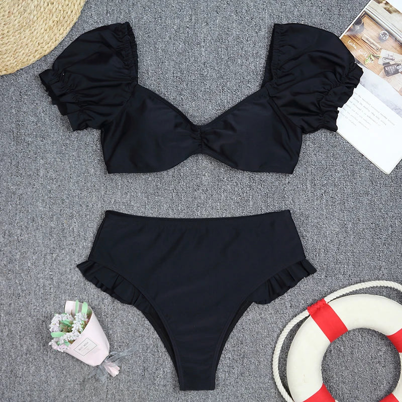Women's Puff Sleeve Bikini Set - Two Piece Swimsuit