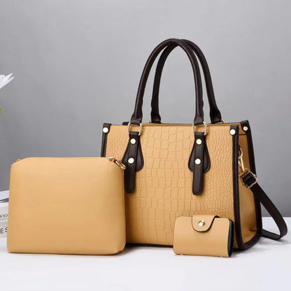 Luxury 3-Piece Handbag Set - Designer PU Leather Tote, Shoulder & Crossbody Bags