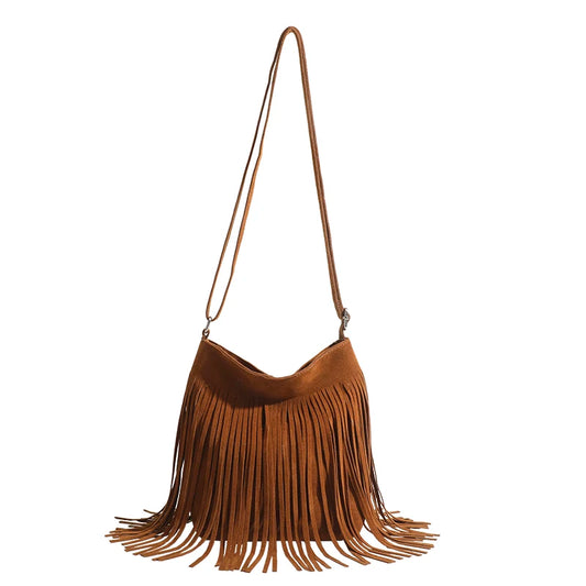 Women's Retro Frosted Shoulder Bag with Tassel - Vintage Style Handbag