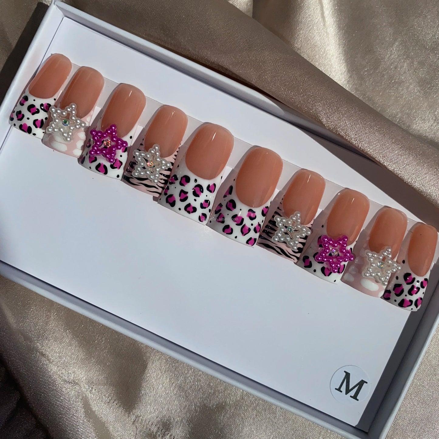 Long Square Glitter Rhinestone Press On Acrylic Nails