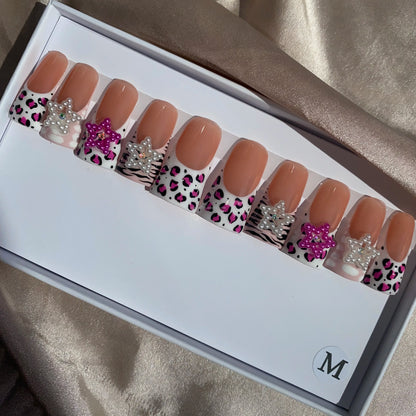 Long Square Glitter Rhinestone Press On Acrylic Nails