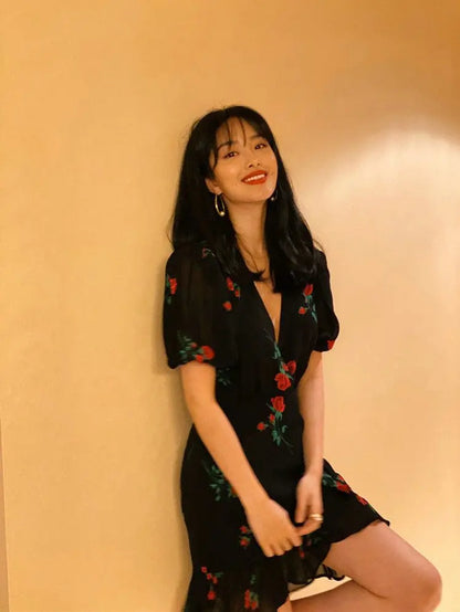 Floral French Retro Dress - Casual Chiffon Summer Dress