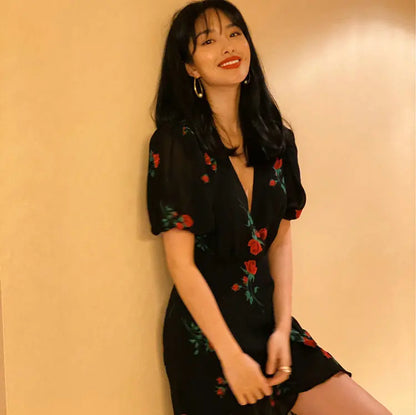 Floral French Retro Dress - Casual Chiffon Summer Dress