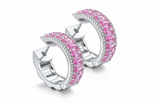Lab-Grown Pink Sapphire 925 Sterling Silver Earrrings