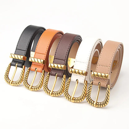 Women's Vintage PU Leather Belt - Alloy Buckle Design