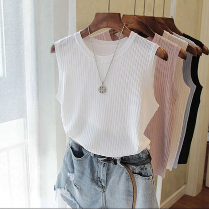 Sleeveless Button Knit Vest Slim Fit Tank Top