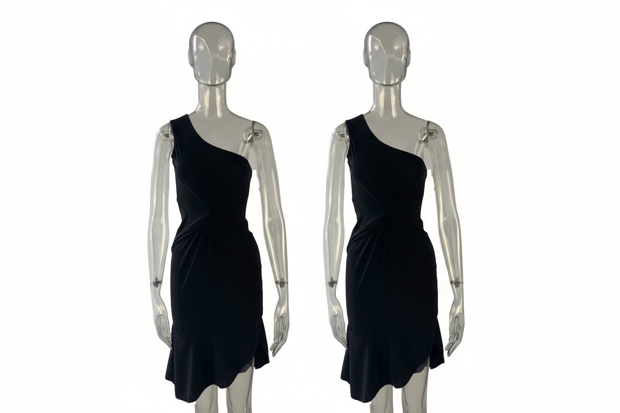 One-Shoulder Knotted Dress - Sleeveless Knee-Length Cocktail Dress