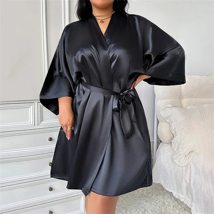 Luxury Ice Silk Bathrobe - Women's Lightweight Sleepwear Robe with Tie