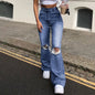 High Waist Flare Jeans - Ripped Denim Flared Pants