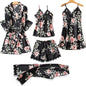 5-Piece Satin Pajama Set with Robe - Luxury Sleepwear Collection