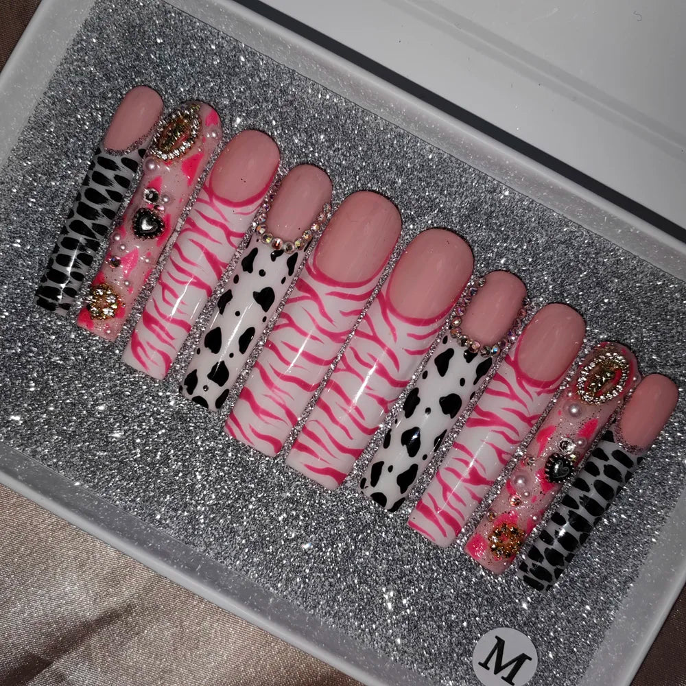 French White Butterfly Press-On Nails - Medium Length ABS Acrylic Artificial Nails