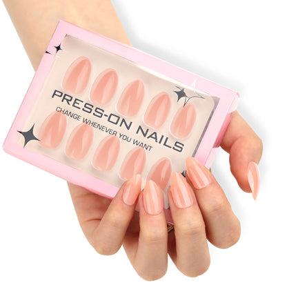 French Pink Almond Press-On Nails - Soft Gel Short Length (30 Pieces)