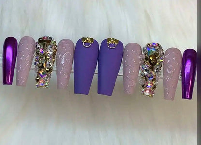 Luxury Rhinestone Press-On Nails - Designer Brand Style Acrylic (24 Pieces)