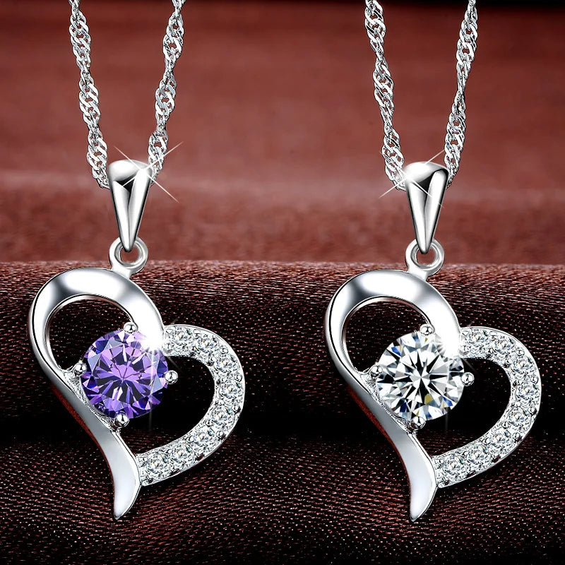 925 Sterling Silver Heart Pendant Necklace with Cubic Zirconia