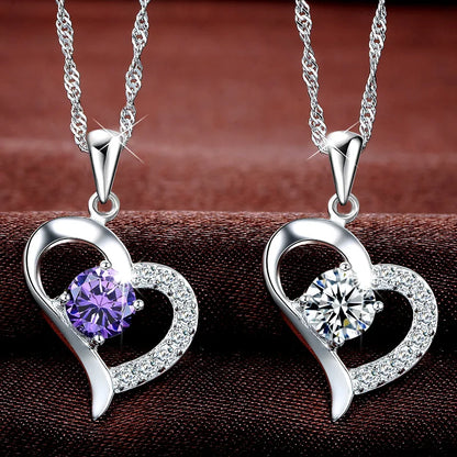 925 Sterling Silver Heart Pendant Necklace with Cubic Zirconia