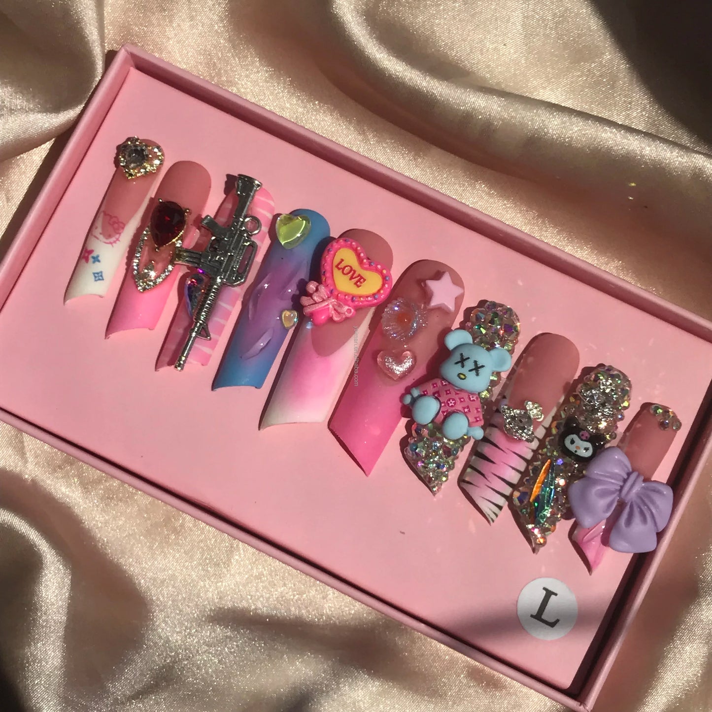 Long Square Glitter Rhinestone Press On Acrylic Nails