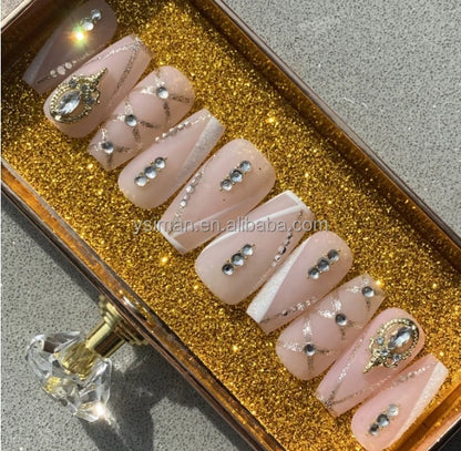 French White Butterfly Press-On Nails - Medium Length ABS Acrylic Artificial Nails