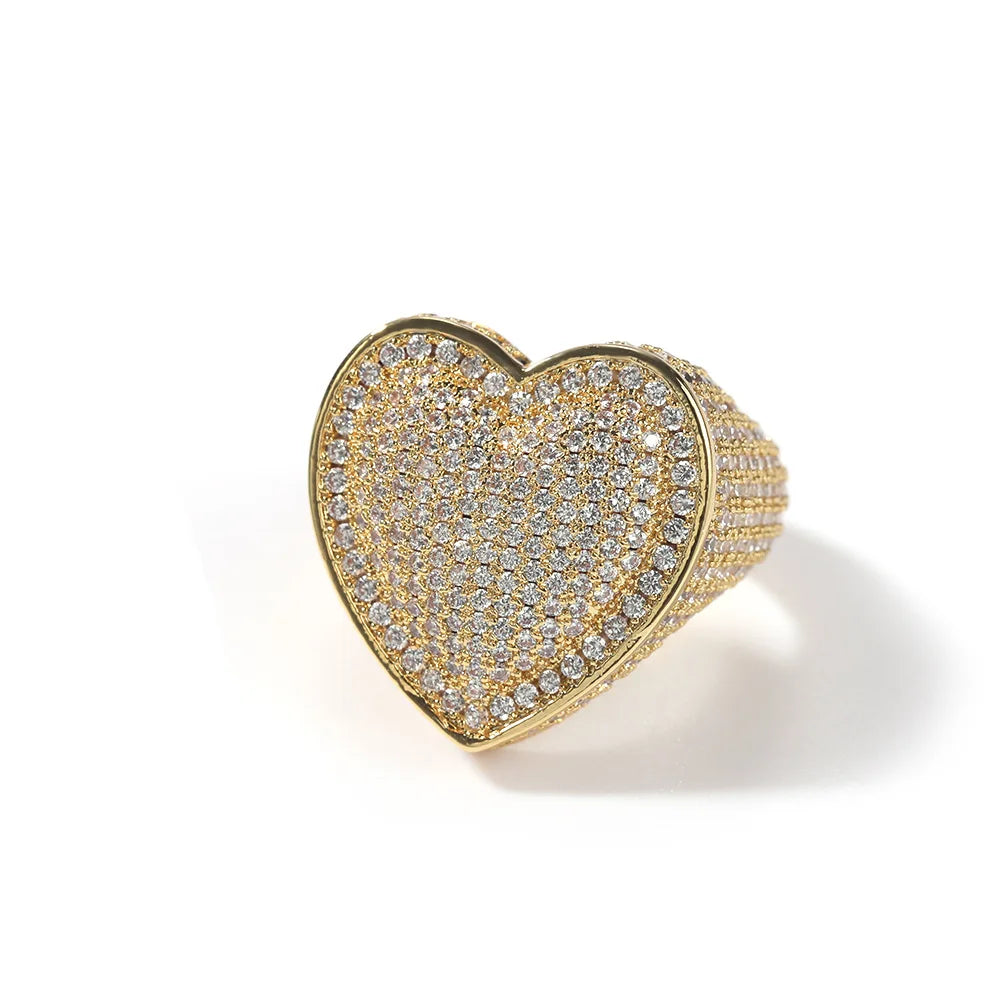 Heart-Shaped CZ Ring - Iced Out Bling Statement Jewelry