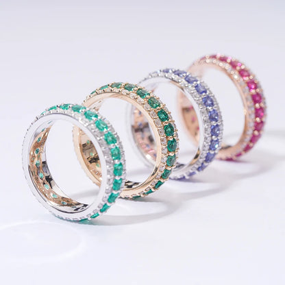 14K Gold Lab Grown Gemstone Wedding Ring - Sapphire, Emerald, or Ruby with Moissanite