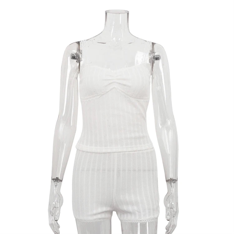 Lace-Trim Camisole & Shorts Pajama Set - Breathable Summer Sleepwear