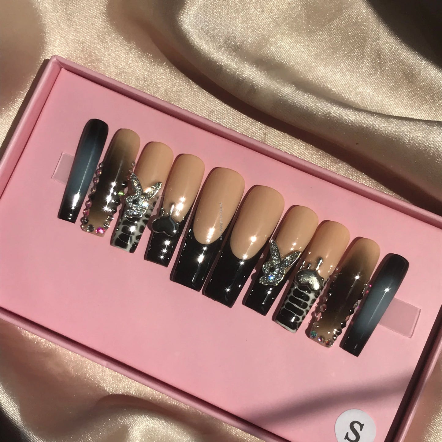 Long Square Glitter Rhinestone Press On Acrylic Nails