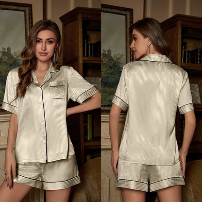 Short Sleeve Button-Down Top & Shorts Loungewear