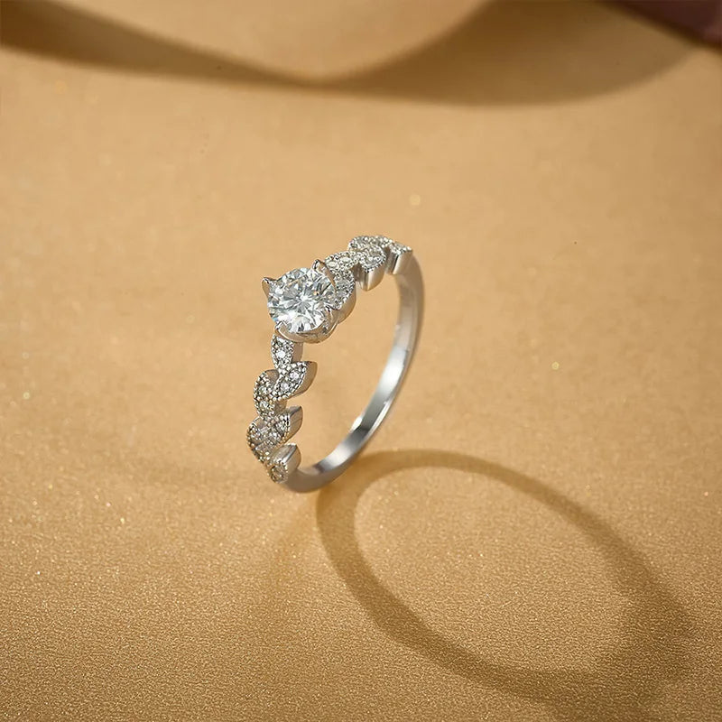 Leaf-Shaped Moissanite Ring - 925 Sterling Silver Classic Design