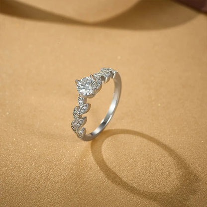 Leaf-Shaped Moissanite Ring - 925 Sterling Silver Classic Design
